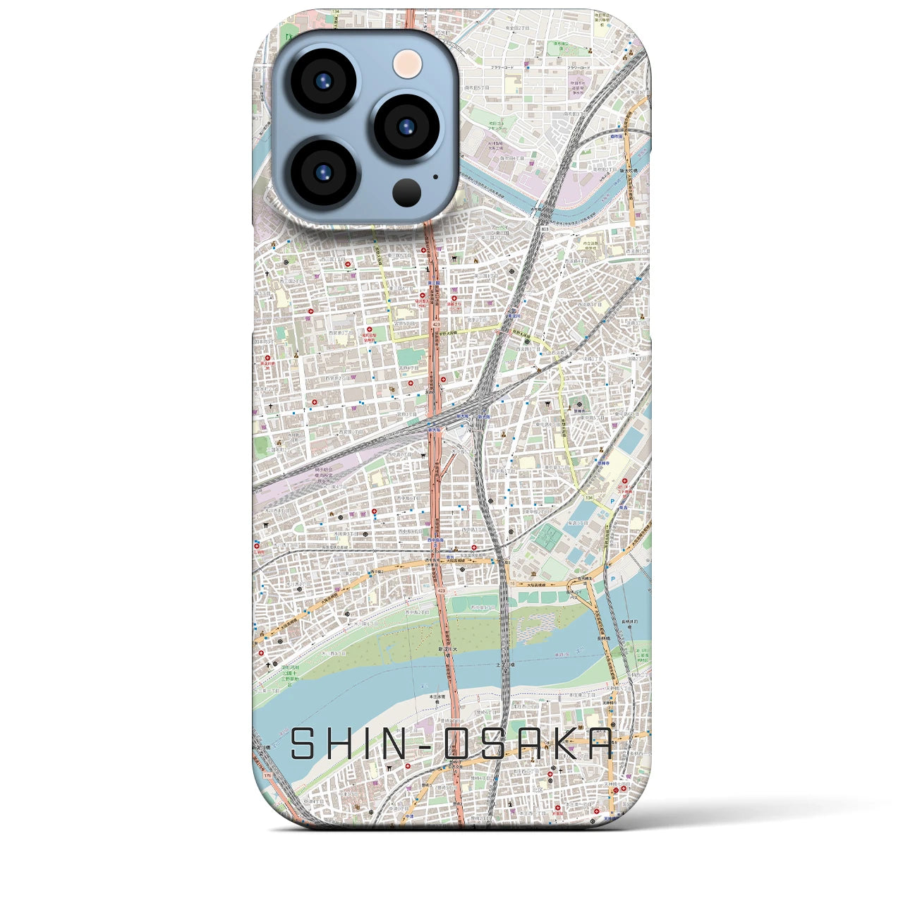 【新大阪】地図柄iPhoneケース（バックカバータイプ・ナチュラル）iPhone 13 Pro Max 用