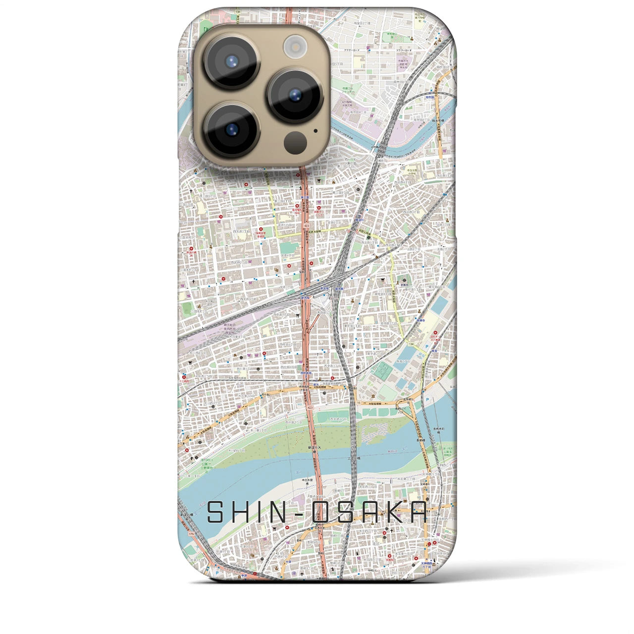 【新大阪】地図柄iPhoneケース（バックカバータイプ・ナチュラル）iPhone 14 Pro Max 用