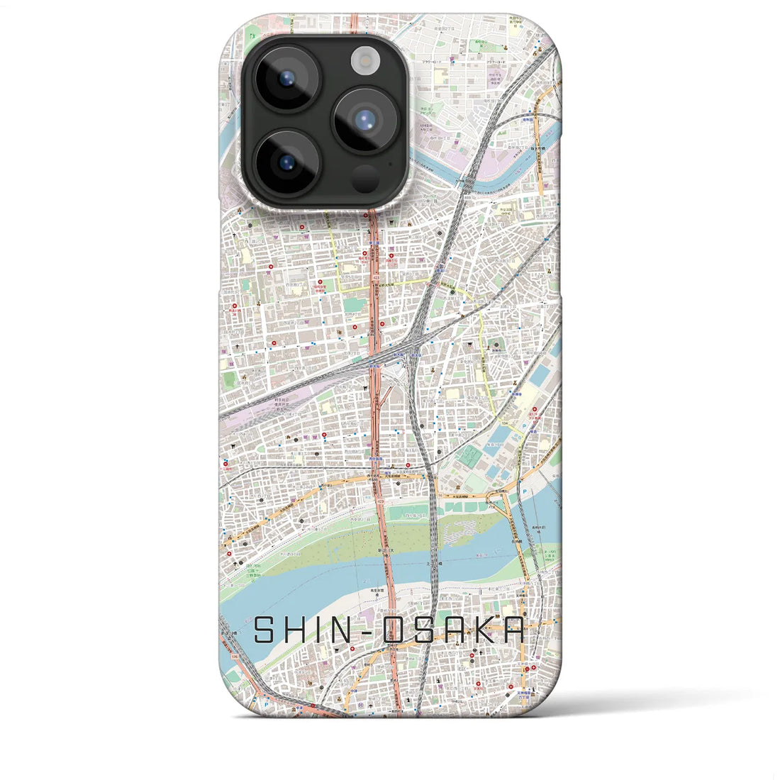 【新大阪】地図柄iPhoneケース（バックカバータイプ・ナチュラル）iPhone 15 Pro Max 用