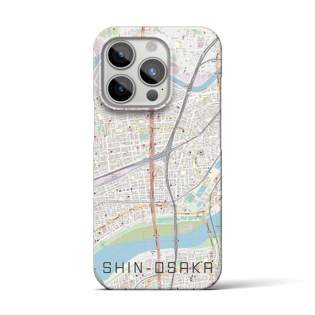 【新大阪】地図柄iPhoneケース（バックカバータイプ・ナチュラル）iPhone 15 Pro 用
