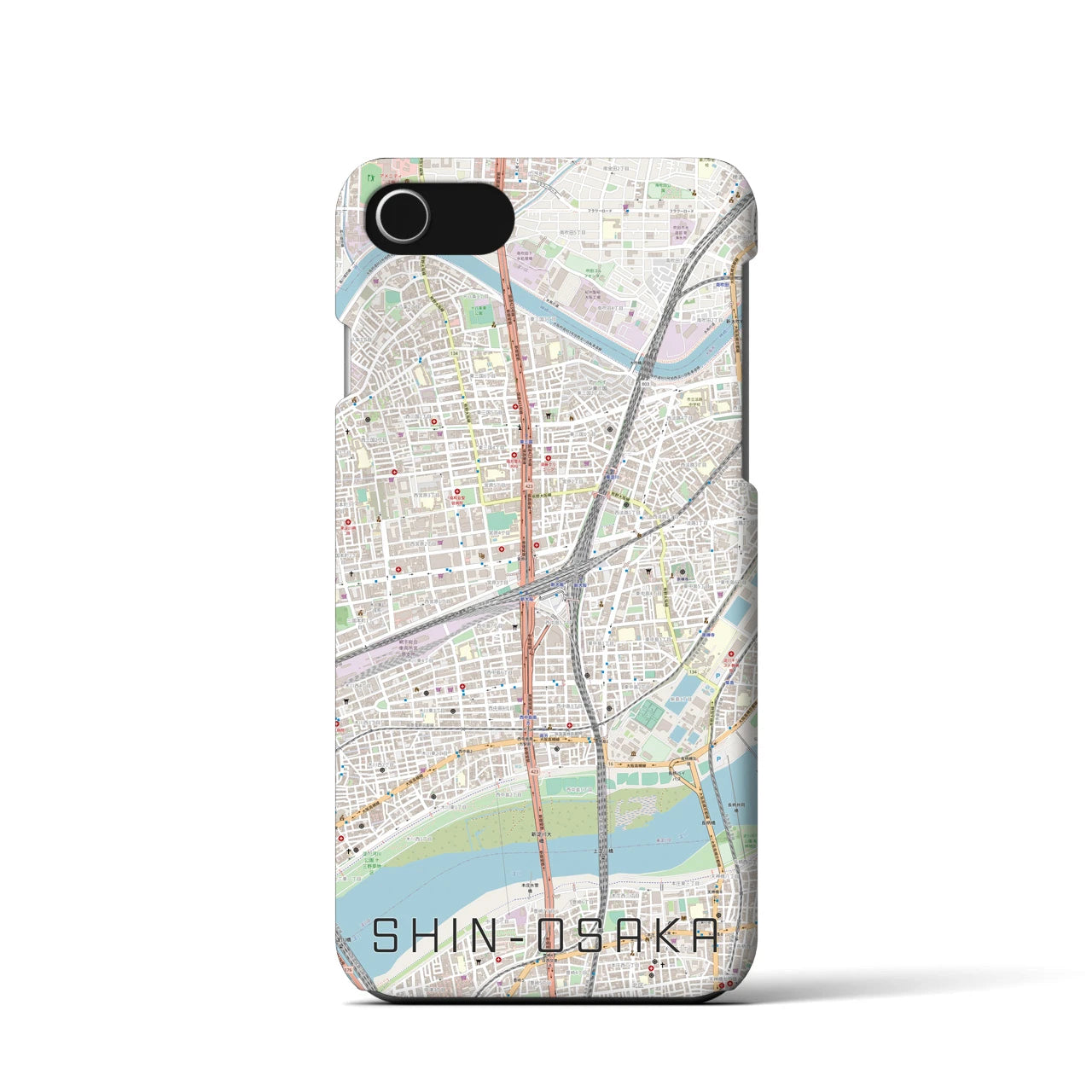 【新大阪】地図柄iPhoneケース（バックカバータイプ・ナチュラル）iPhone SE（第3 / 第2世代） / 8 / 7 / 6s / 6 用