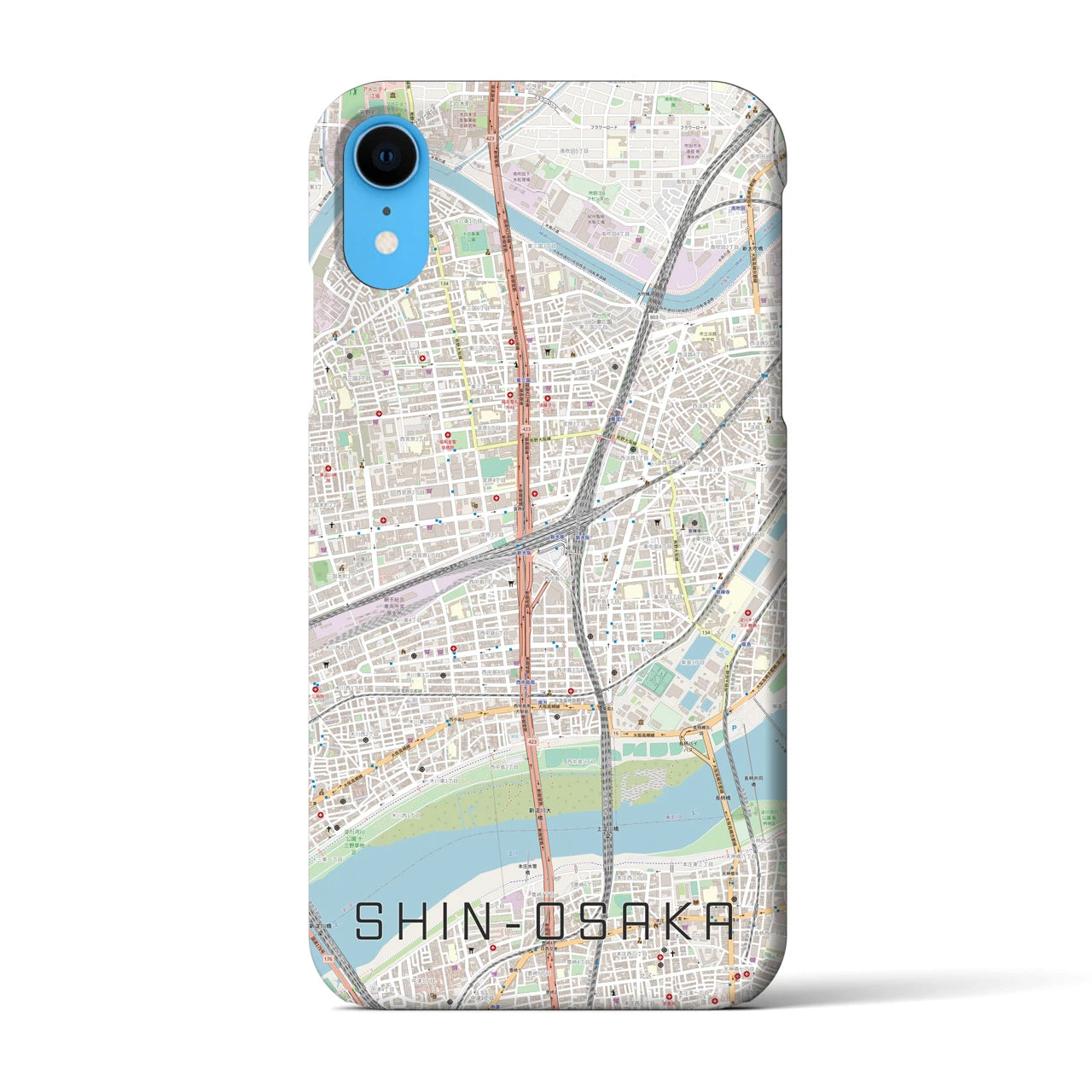 【新大阪】地図柄iPhoneケース（バックカバータイプ・ナチュラル）iPhone XR 用