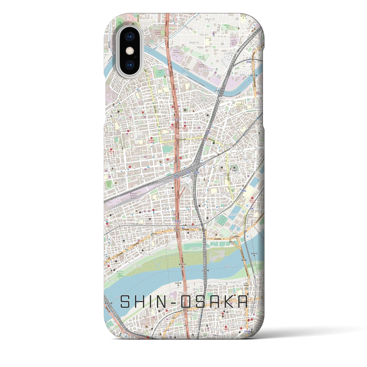 【新大阪】地図柄iPhoneケース（バックカバータイプ・ナチュラル）iPhone XS Max 用