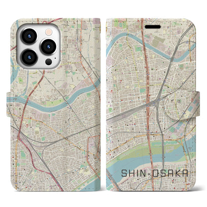 【新大阪（大阪府）】地図柄iPhoneケース（手帳タイプ）ナチュラル・iPhone 13 Pro 用