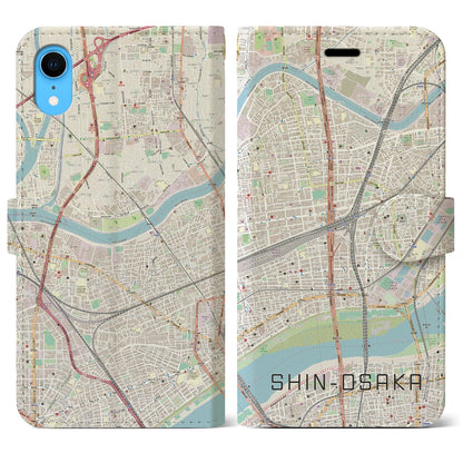 【新大阪（大阪府）】地図柄iPhoneケース（手帳タイプ）ナチュラル・iPhone XR 用