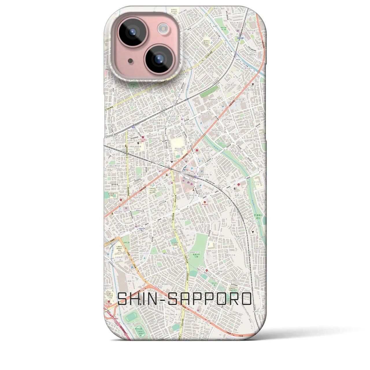 【新札幌】地図柄iPhoneケース（バックカバータイプ・ナチュラル）iPhone 15 Plus 用