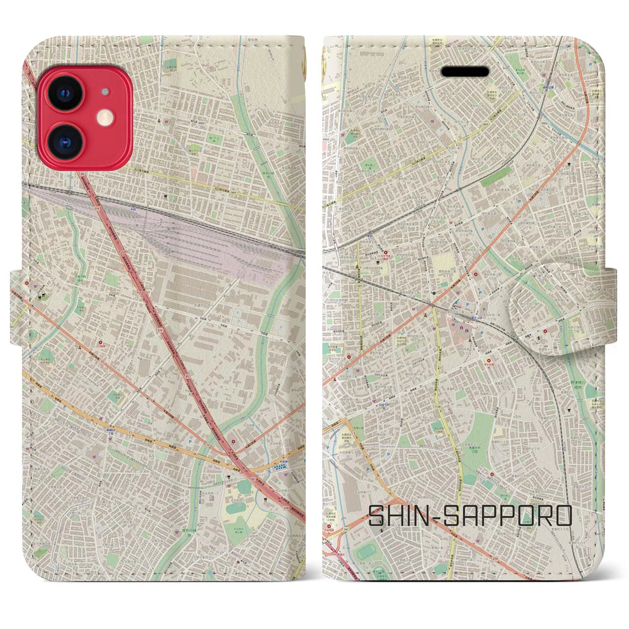 【新札幌】地図柄iPhoneケース（手帳両面タイプ・ナチュラル）iPhone 11 用