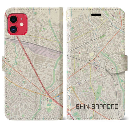 【新札幌（北海道）】地図柄iPhoneケース（手帳タイプ）ナチュラル・iPhone 11 用