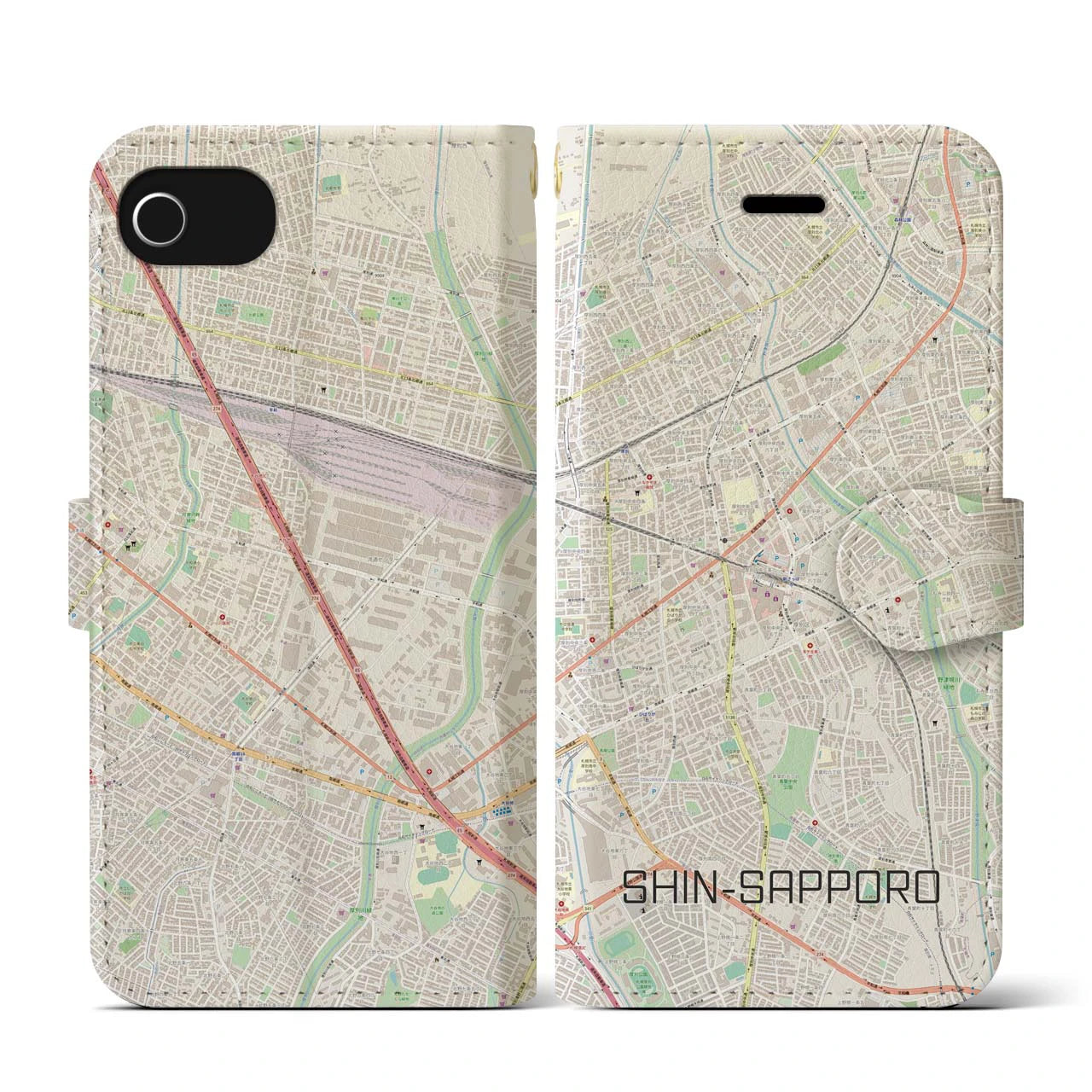 【新札幌】地図柄iPhoneケース（手帳両面タイプ・ナチュラル）iPhone SE（第3 / 第2世代） / 8 / 7 / 6s / 6 用