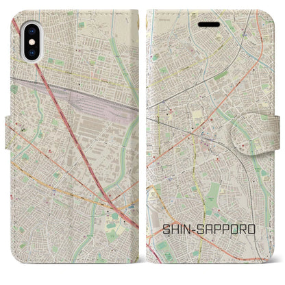 【新札幌（北海道）】地図柄iPhoneケース（手帳タイプ）ナチュラル・iPhone XS Max 用