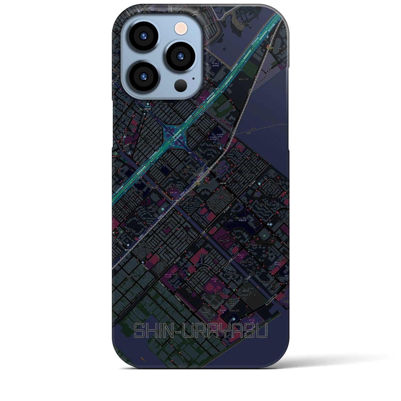 【新浦安】地図柄iPhoneケース（バックカバータイプ・ブラック）iPhone 13 Pro Max 用