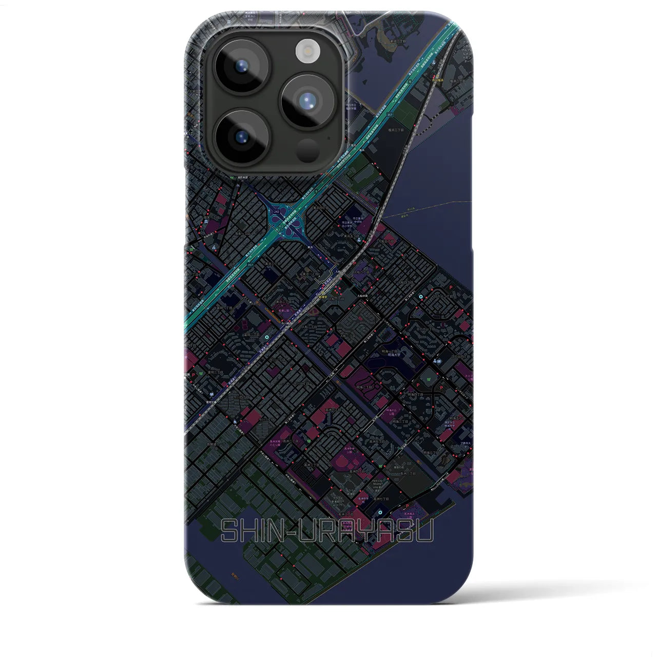 【新浦安】地図柄iPhoneケース（バックカバータイプ・ブラック）iPhone 15 Pro Max 用