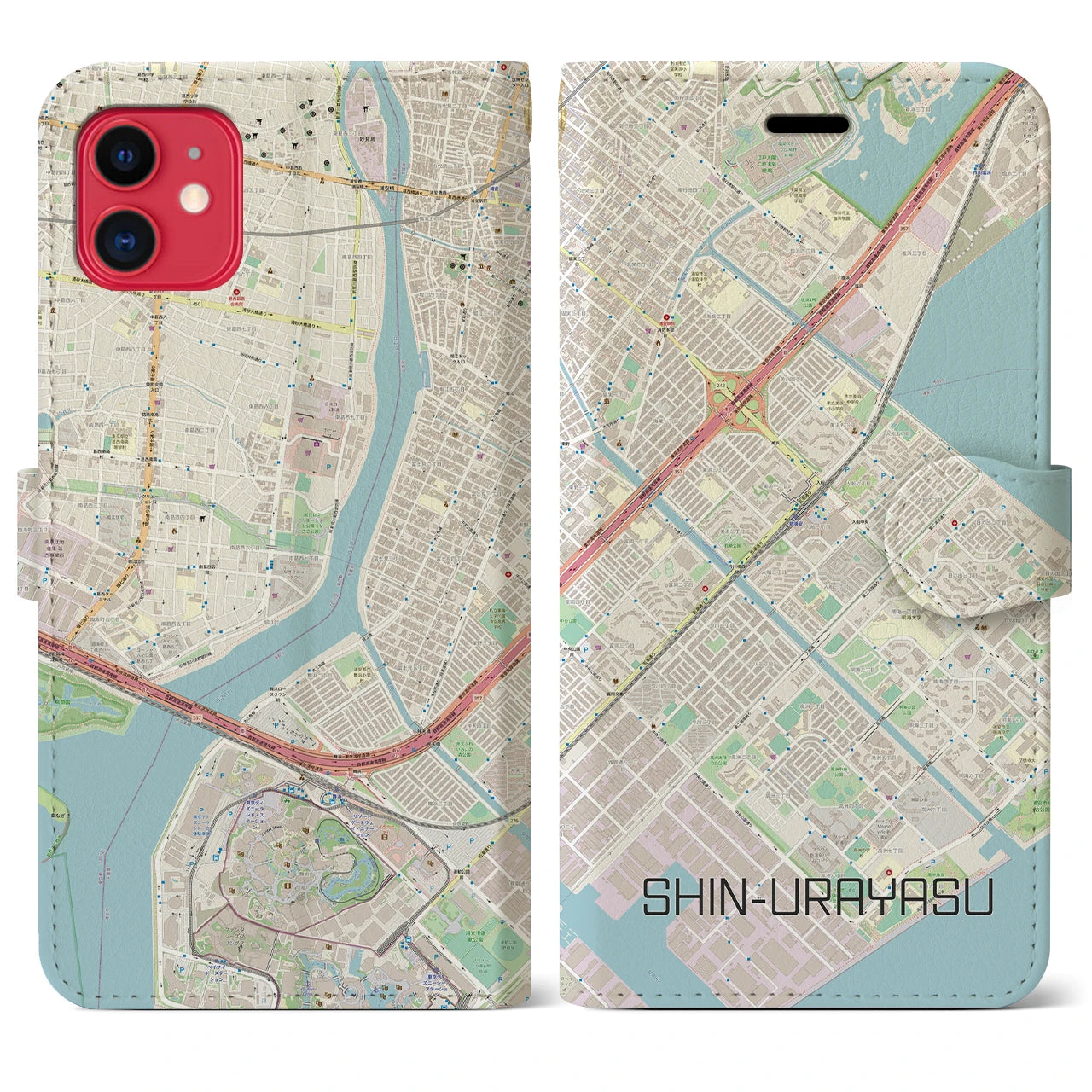 【新浦安】地図柄iPhoneケース（手帳両面タイプ・ナチュラル）iPhone 11 用