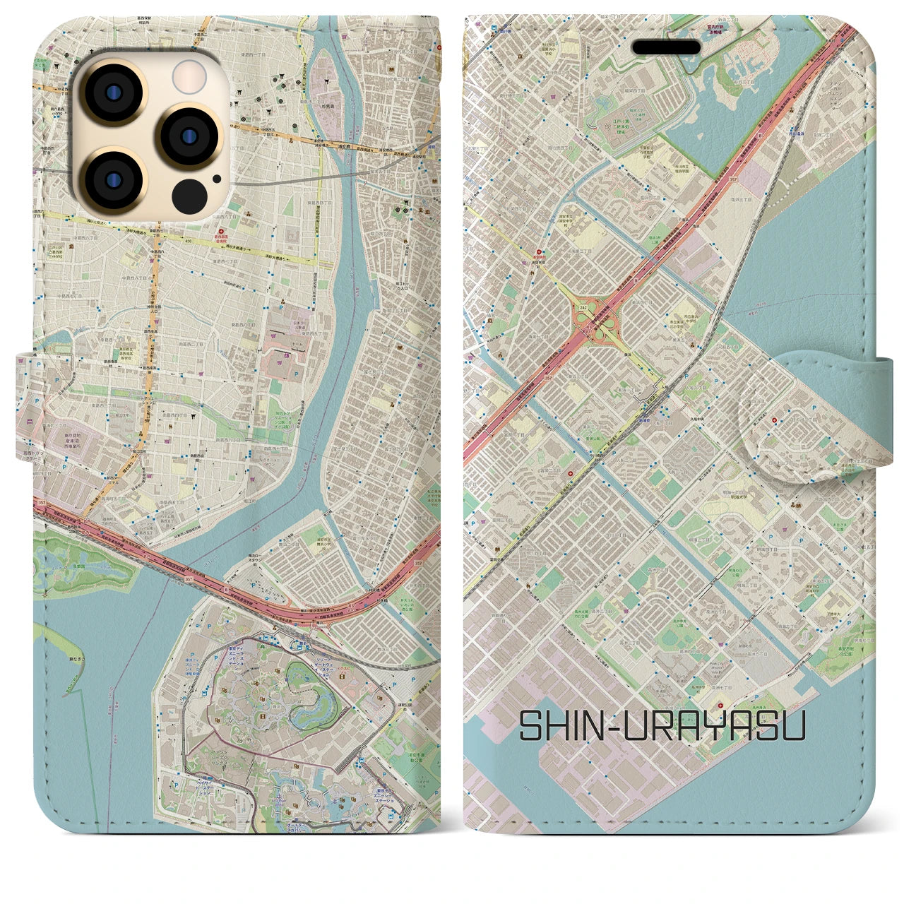 【新浦安】地図柄iPhoneケース（手帳両面タイプ・ナチュラル）iPhone 12 Pro Max 用
