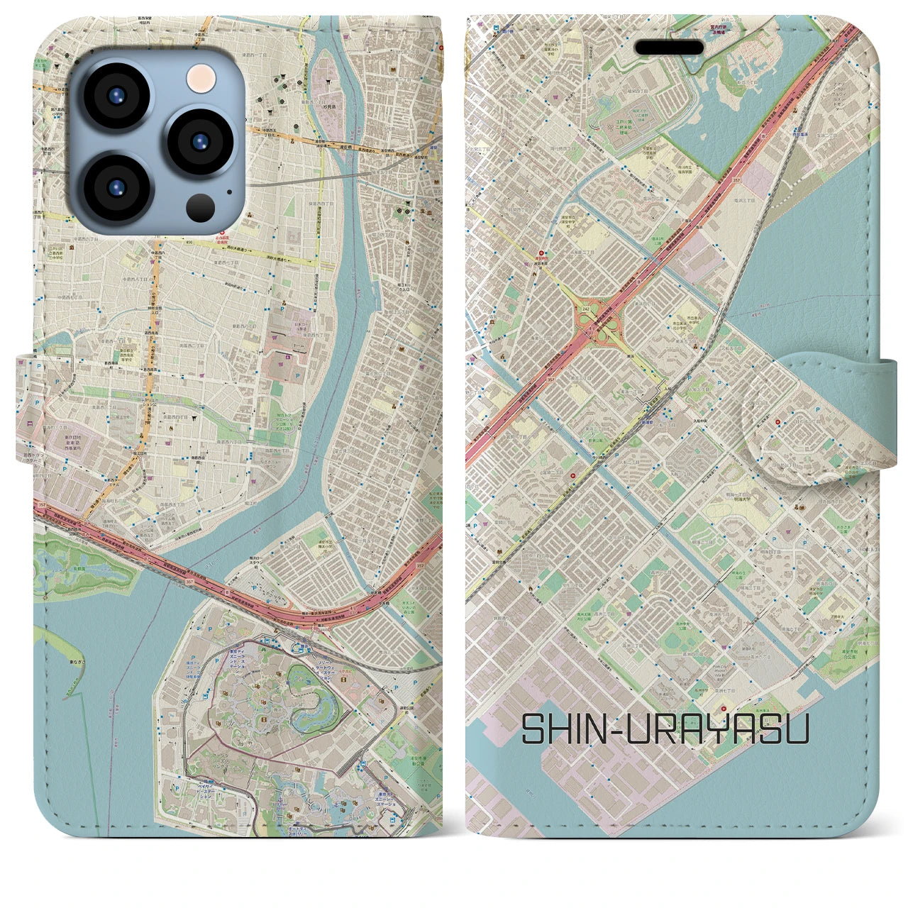 【新浦安】地図柄iPhoneケース（手帳両面タイプ・ナチュラル）iPhone 13 Pro Max 用