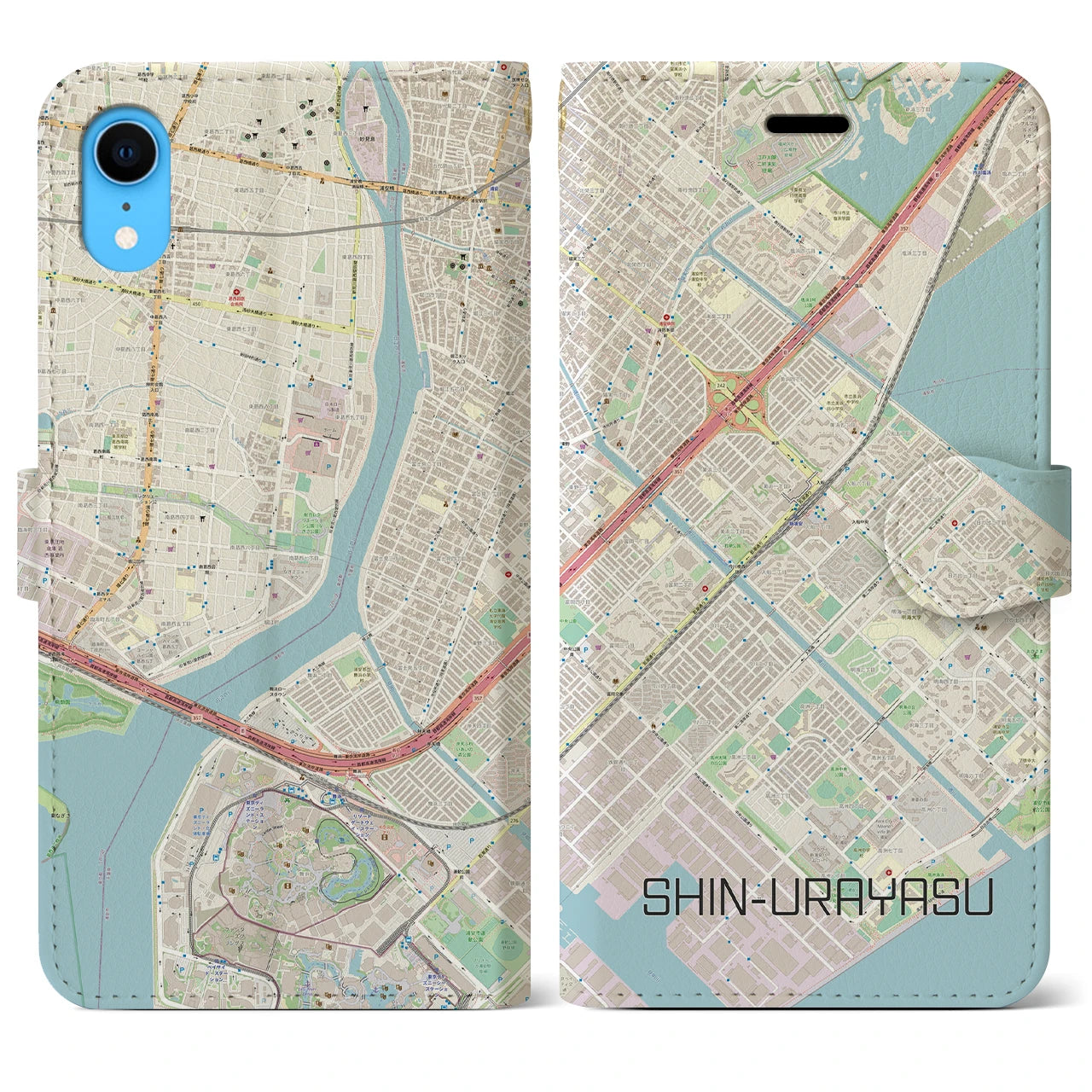 【新浦安】地図柄iPhoneケース（手帳両面タイプ・ナチュラル）iPhone XR 用