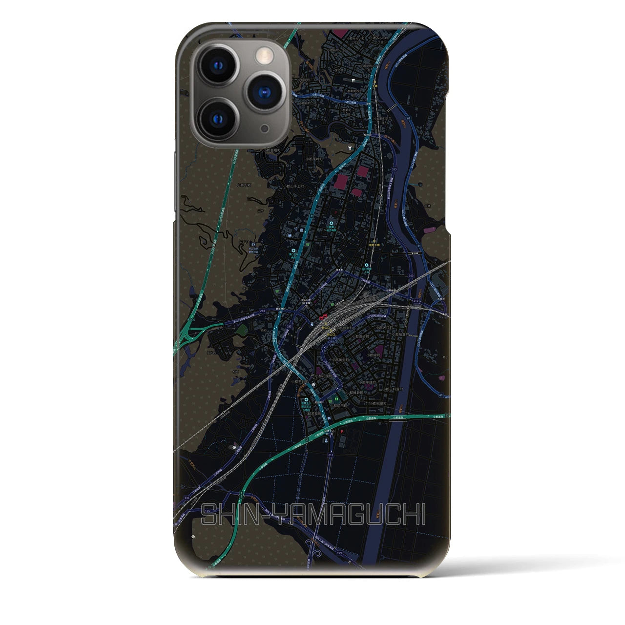 【新山口】地図柄iPhoneケース（バックカバータイプ・ブラック）iPhone 11 Pro Max 用