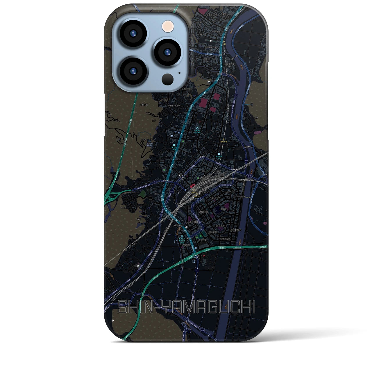 【新山口】地図柄iPhoneケース（バックカバータイプ・ブラック）iPhone 13 Pro Max 用