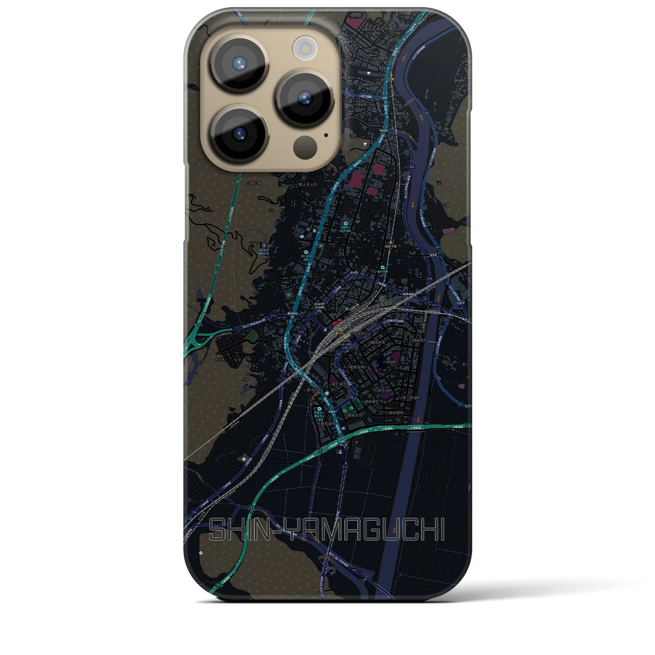 【新山口】地図柄iPhoneケース（バックカバータイプ・ブラック）iPhone 14 Pro Max 用