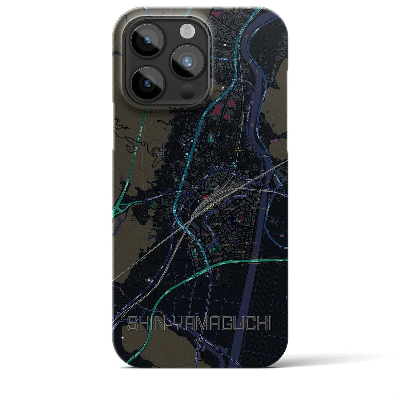【新山口】地図柄iPhoneケース（バックカバータイプ・ブラック）iPhone 15 Pro Max 用
