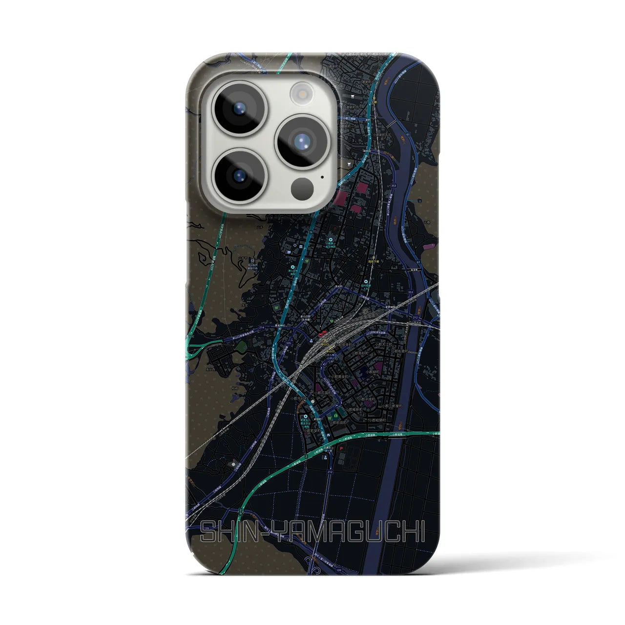 【新山口】地図柄iPhoneケース（バックカバータイプ・ブラック）iPhone 15 Pro 用