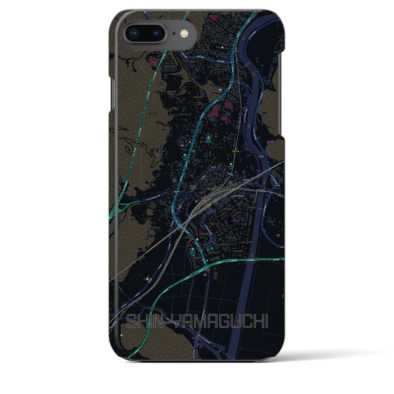 【新山口】地図柄iPhoneケース（バックカバータイプ・ブラック）iPhone 8Plus /7Plus / 6sPlus / 6Plus 用