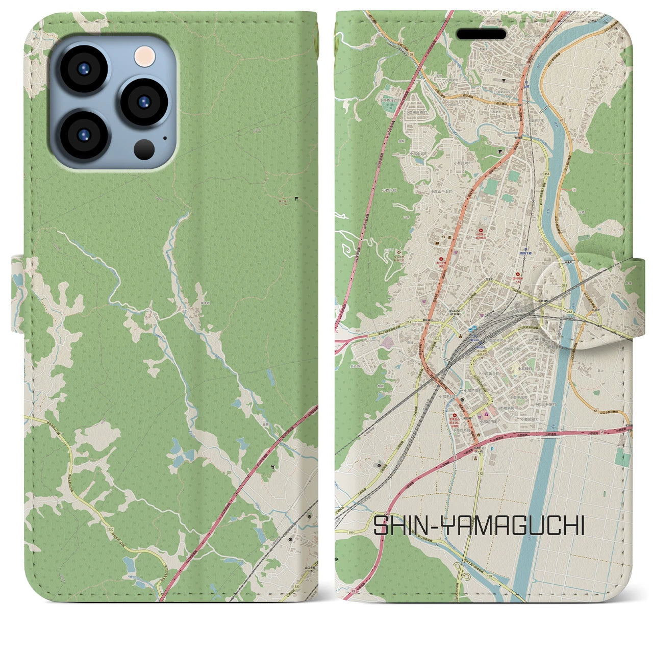 【新山口】地図柄iPhoneケース（手帳両面タイプ・ナチュラル）iPhone 13 Pro Max 用
