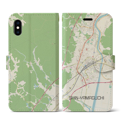 【新山口（山口県）】地図柄iPhoneケース（手帳タイプ）ナチュラル・iPhone XS / X 用