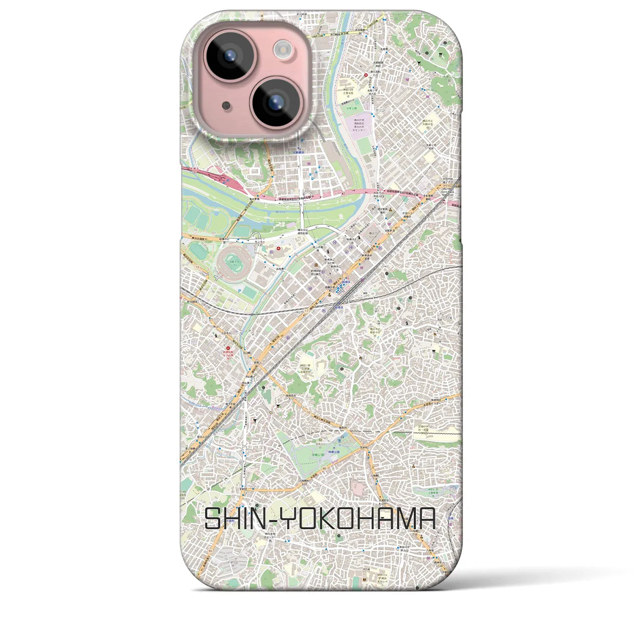 【新横浜】地図柄iPhoneケース（バックカバータイプ・ナチュラル）iPhone 15 Plus 用