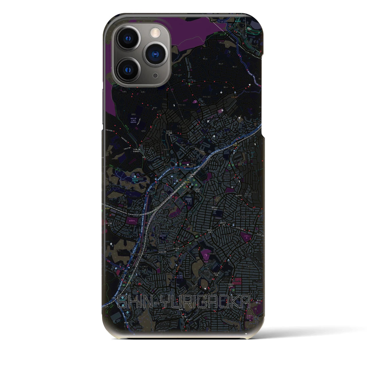 【新百合ヶ丘】地図柄iPhoneケース（バックカバータイプ・ブラック）iPhone 11 Pro Max 用