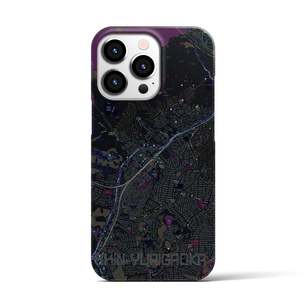 【新百合ヶ丘】地図柄iPhoneケース（バックカバータイプ・ブラック）iPhone 13 Pro 用