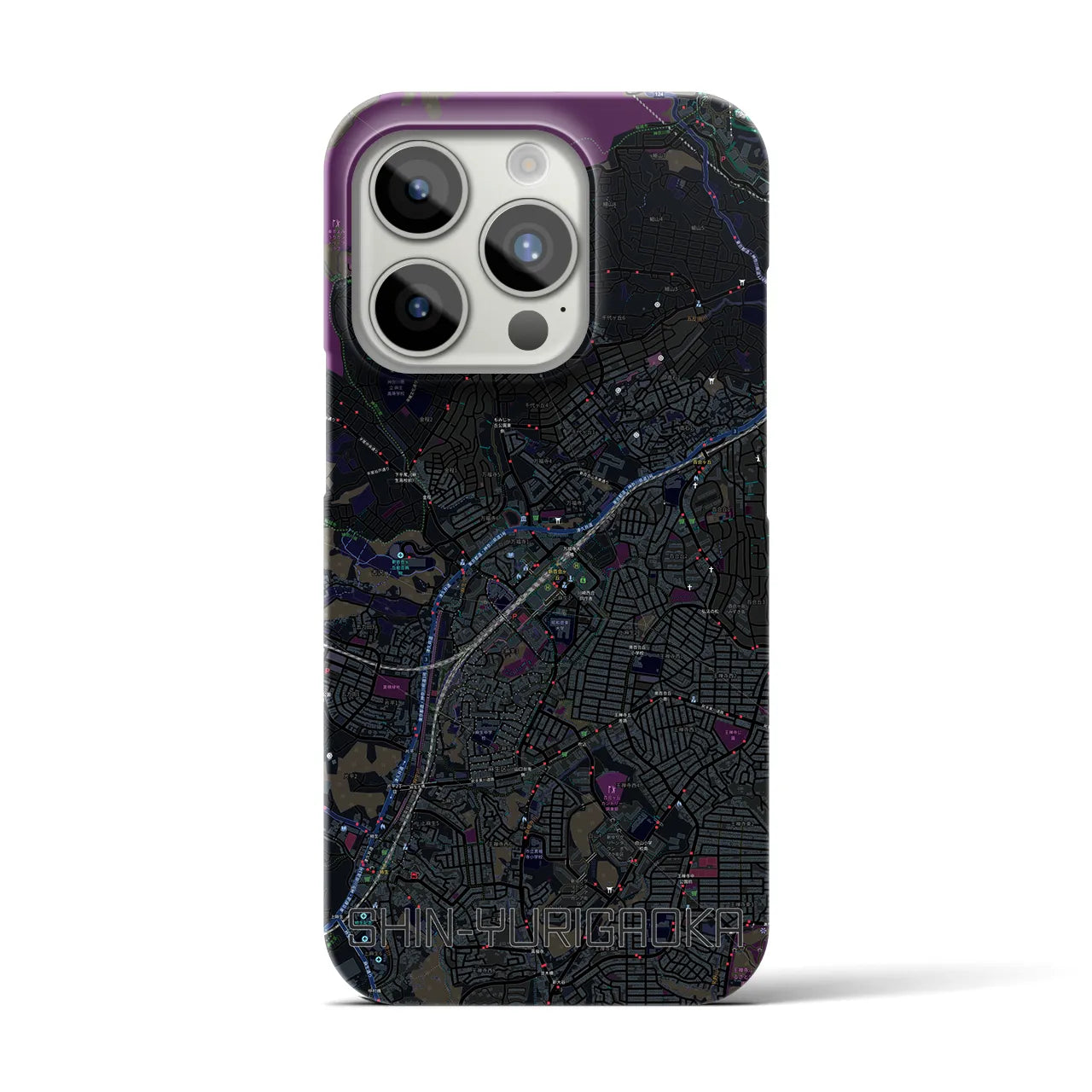 【新百合ヶ丘】地図柄iPhoneケース（バックカバータイプ・ブラック）iPhone 15 Pro 用