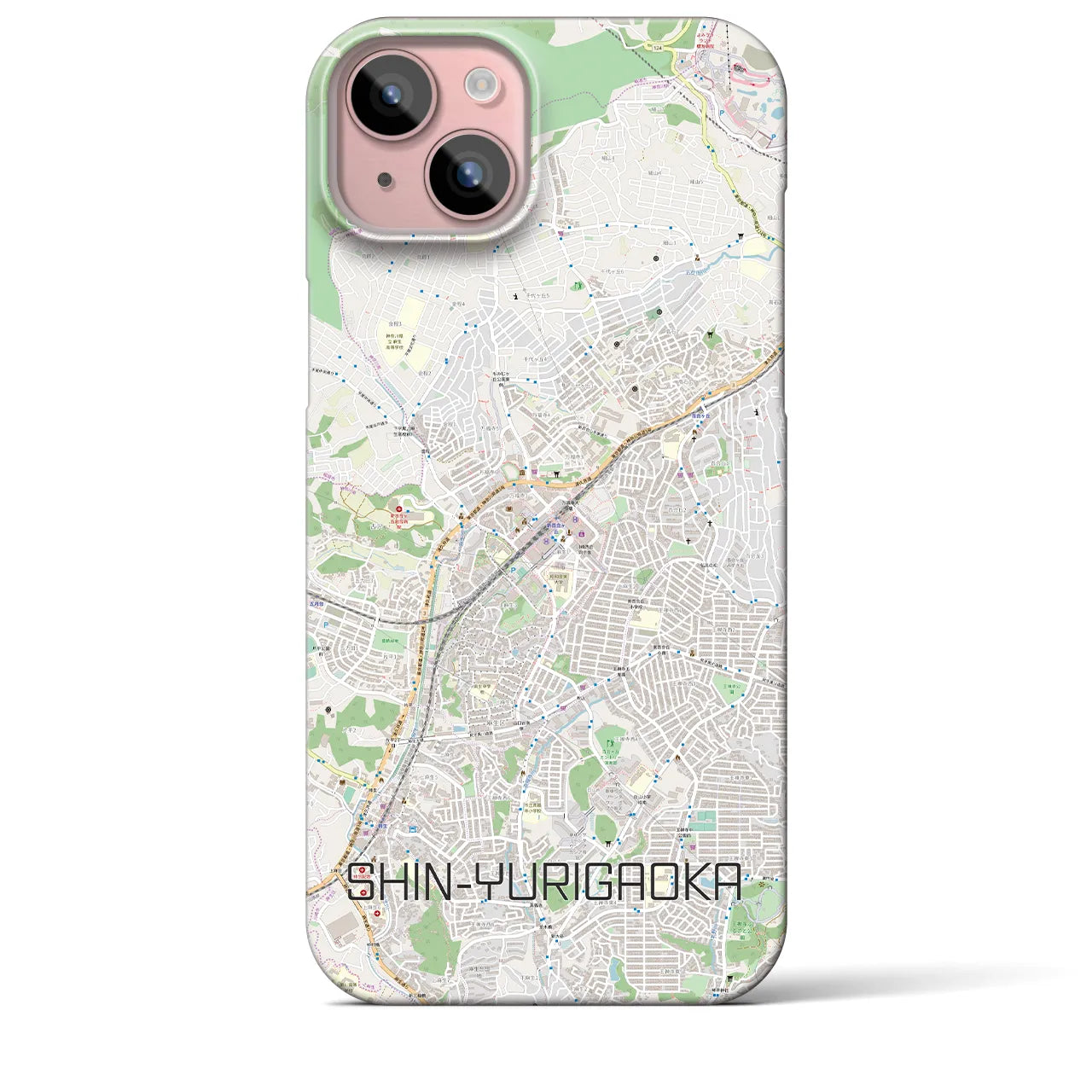 【新百合ヶ丘】地図柄iPhoneケース（バックカバータイプ・ナチュラル）iPhone 15 Plus 用
