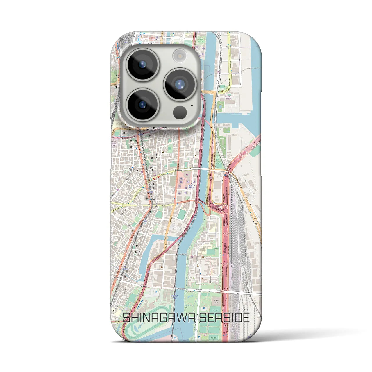 【品川シーサイド】地図柄iPhoneケース（バックカバータイプ・ナチュラル）iPhone 15 Pro 用