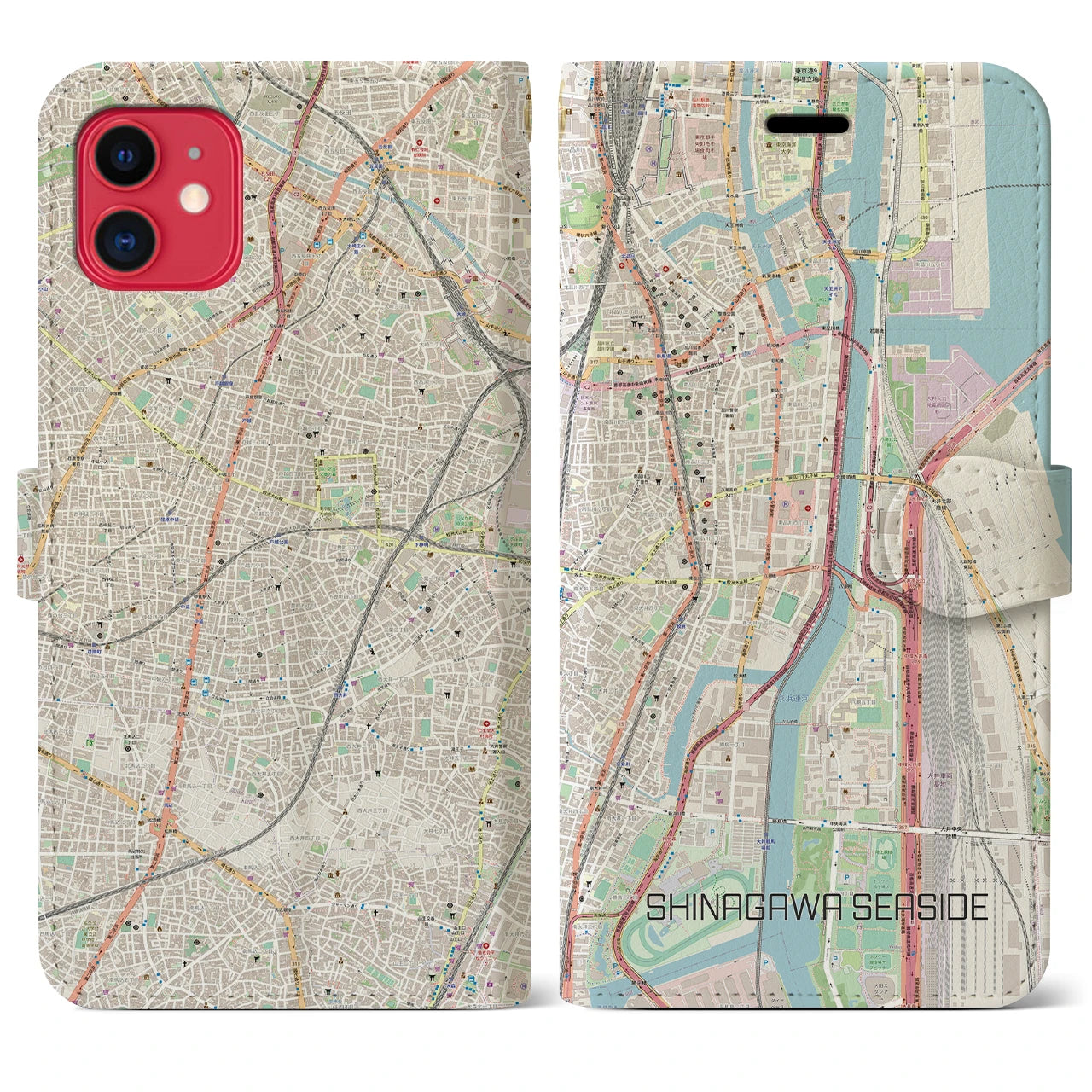 【品川シーサイド】地図柄iPhoneケース（手帳両面タイプ・ナチュラル）iPhone 11 用