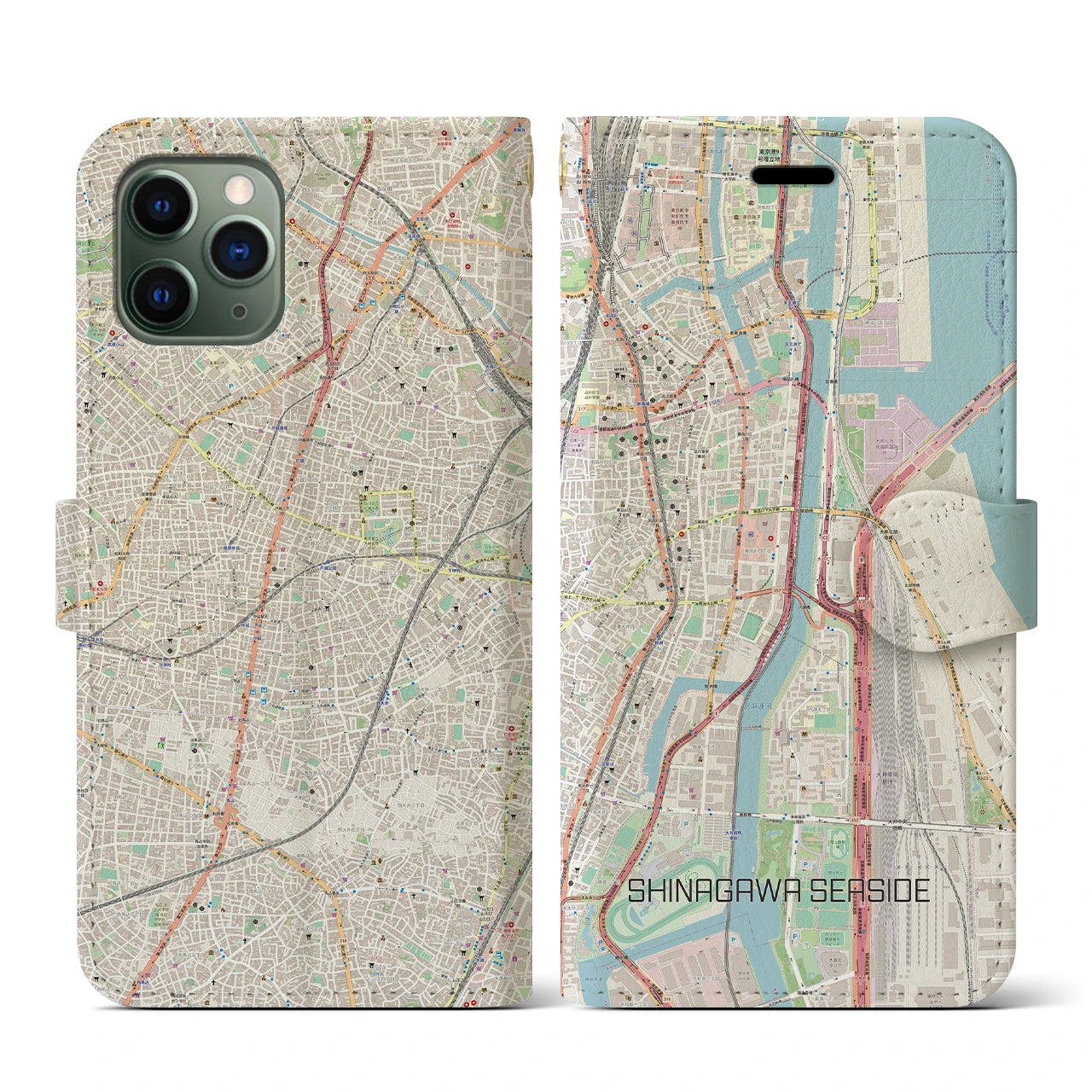 【品川シーサイド（東京都）】地図柄iPhoneケース（手帳タイプ）ナチュラル・iPhone 11 Pro 用