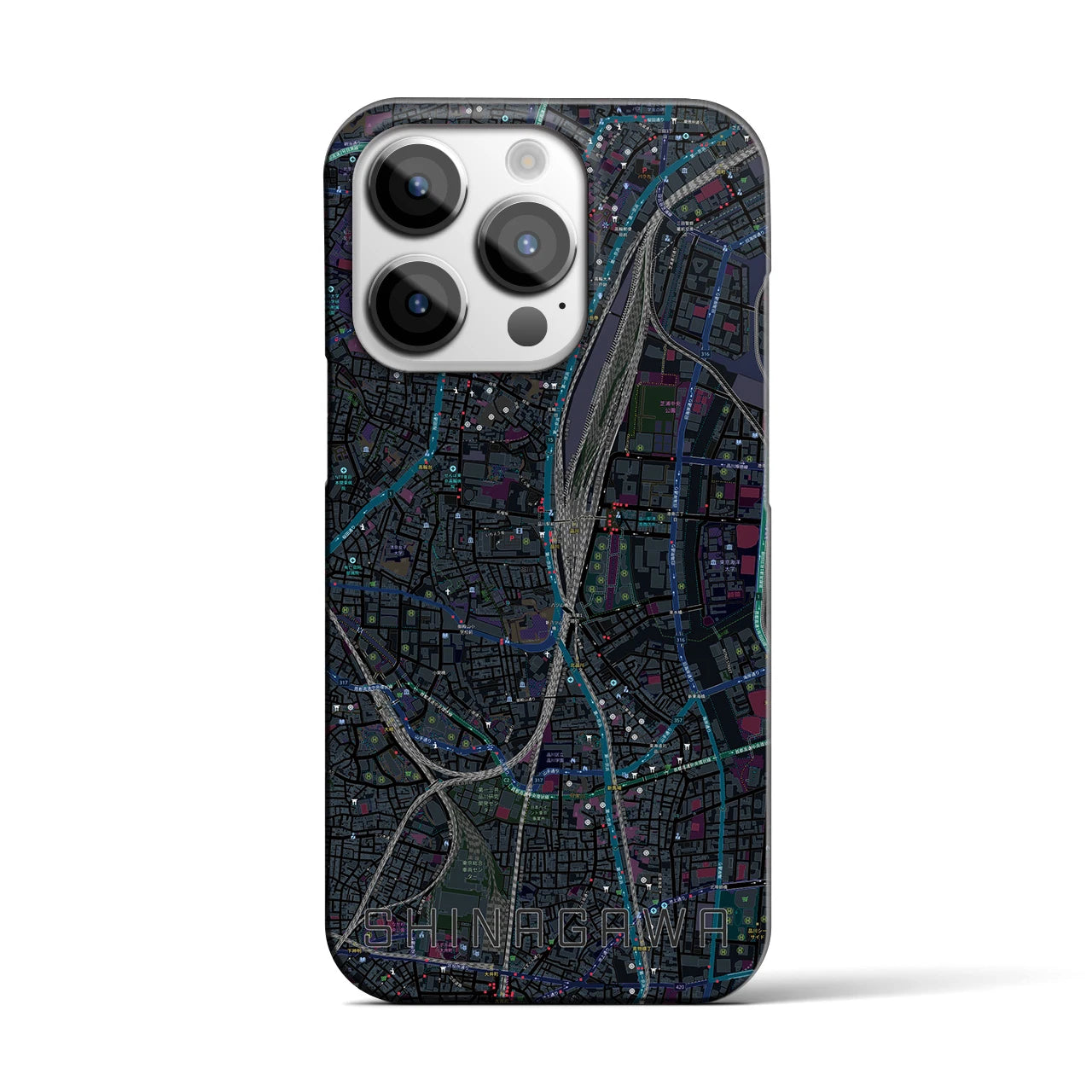 【品川】地図柄iPhoneケース（バックカバータイプ・ブラック）iPhone 14 Pro 用