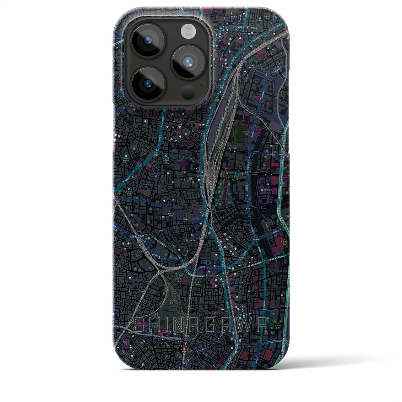 【品川】地図柄iPhoneケース（バックカバータイプ・ブラック）iPhone 15 Pro Max 用