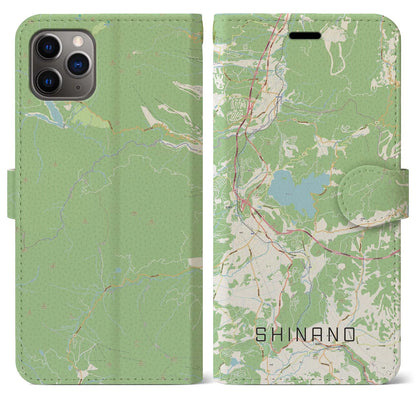 【信濃（長野県）】地図柄iPhoneケース（手帳タイプ）ナチュラル・iPhone 11 Pro Max 用