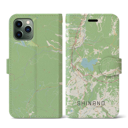 【信濃（長野県）】地図柄iPhoneケース（手帳タイプ）ナチュラル・iPhone 11 Pro 用