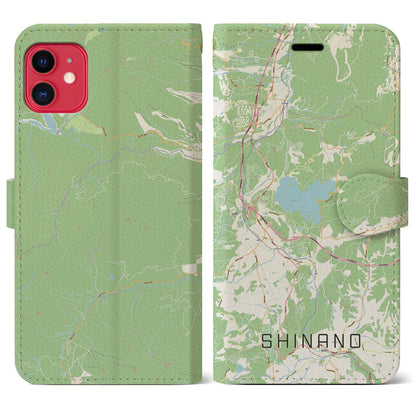 【信濃（長野県）】地図柄iPhoneケース（手帳タイプ）ナチュラル・iPhone 11 用