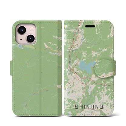 【信濃（長野県）】地図柄iPhoneケース（手帳タイプ）ナチュラル・iPhone 13 mini 用