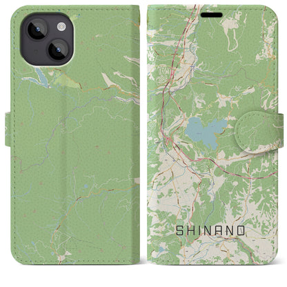 【信濃（長野県）】地図柄iPhoneケース（手帳タイプ）ナチュラル・iPhone 14 Plus 用