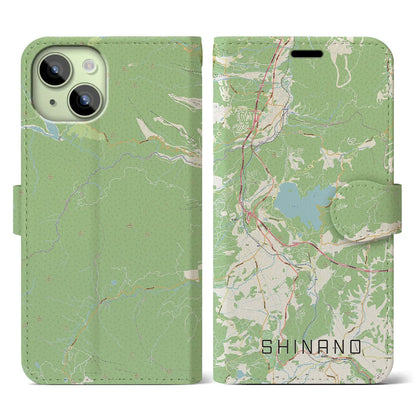【信濃（長野県）】地図柄iPhoneケース（手帳タイプ）ナチュラル・iPhone 15 用