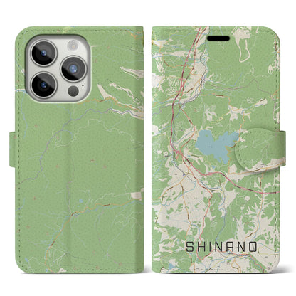 【信濃（長野県）】地図柄iPhoneケース（手帳タイプ）ナチュラル・iPhone 15 Pro 用