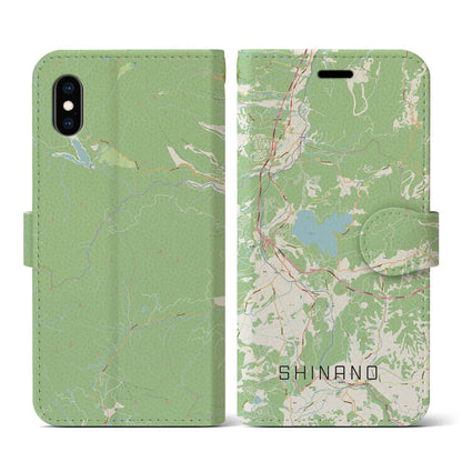 【信濃（長野県）】地図柄iPhoneケース（手帳タイプ）ナチュラル・iPhone XS / X 用