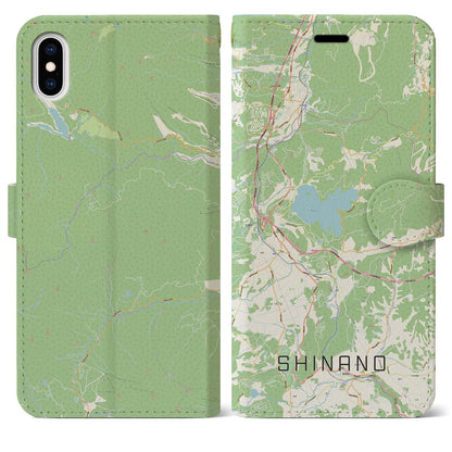 【信濃（長野県）】地図柄iPhoneケース（手帳タイプ）ナチュラル・iPhone XS Max 用