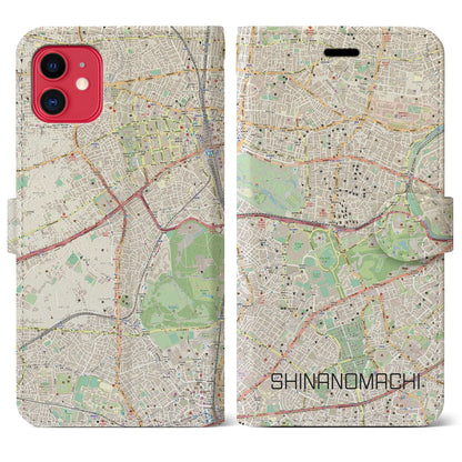 【信濃町】地図柄iPhoneケース（手帳両面タイプ・ナチュラル）iPhone 11 用