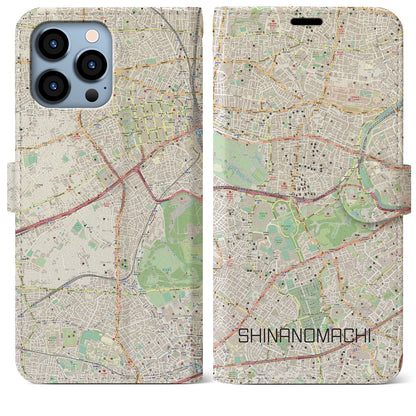 【信濃町】地図柄iPhoneケース（手帳両面タイプ・ナチュラル）iPhone 13 Pro Max 用