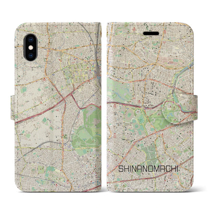【信濃町】地図柄iPhoneケース（手帳両面タイプ・ナチュラル）iPhone XS / X 用